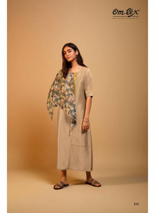 Omtex Spark Exclusive Collection Of Designer Stylish Party Wear Naisa Silk Long Dress With Scarf 